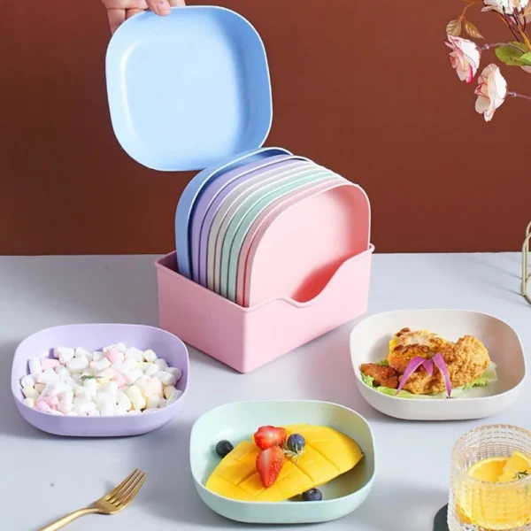 10-Piece Plastic Plates Set With Holder