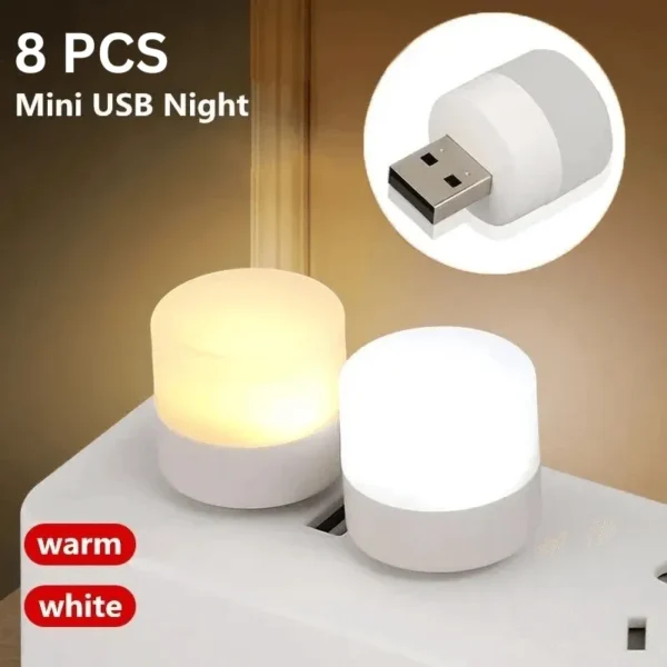 Mini USB LED Night Light – Dual Light Modes (8 PCS)