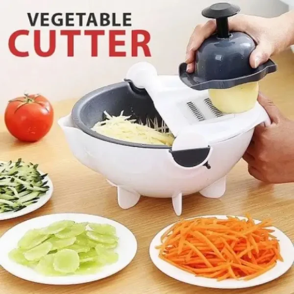 9 in 1 Multifunction Kitchen Wet Basket Vegetable Cutter with Drain