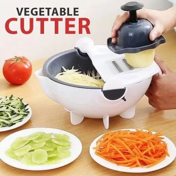 9 in 1 Multifunction Kitchen Wet Basket Vegetable Cutter with Drain